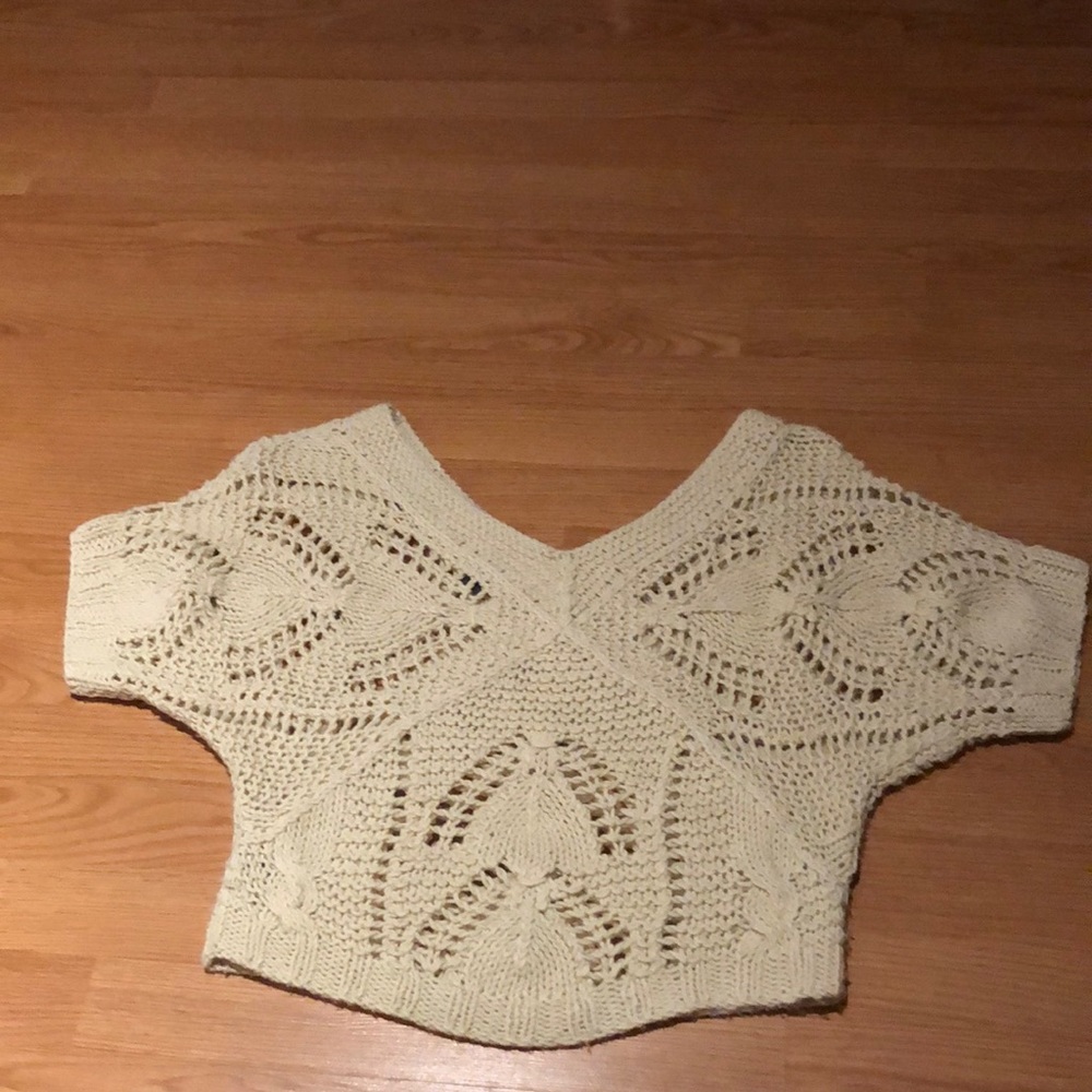 Forever Twenty One Pull-Over Knit Crochet Sweater Top V-Neck Sz S/P